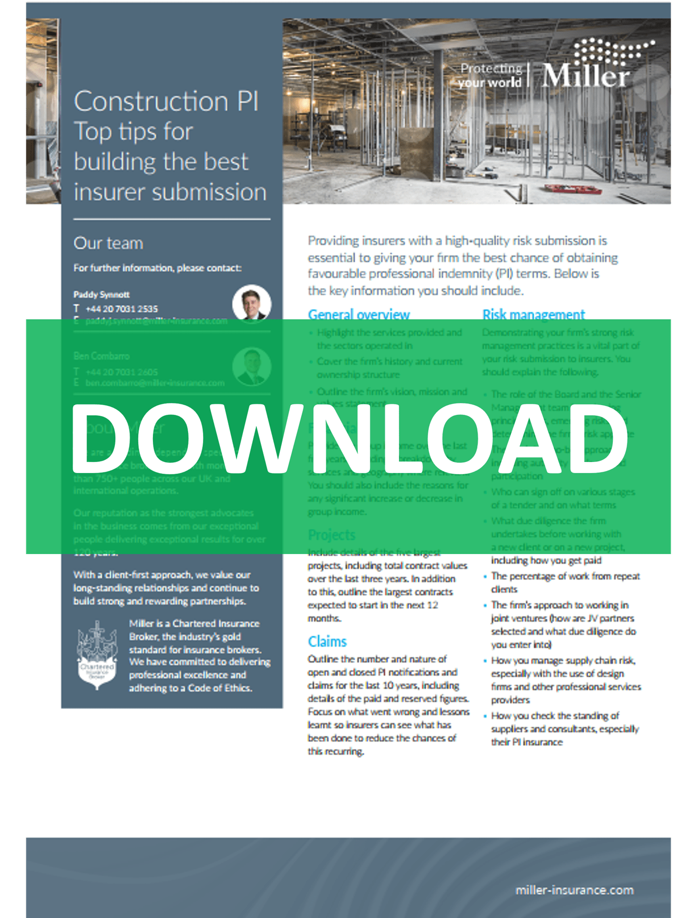 Construction PI Top tips for building the best insurer submission Miller